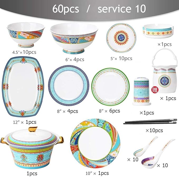 Dinner SetColorful Fiesta Porcelain Dinnerware Sets Ceramic Dishes/Plates and Bowls Microwave Oven and Dis