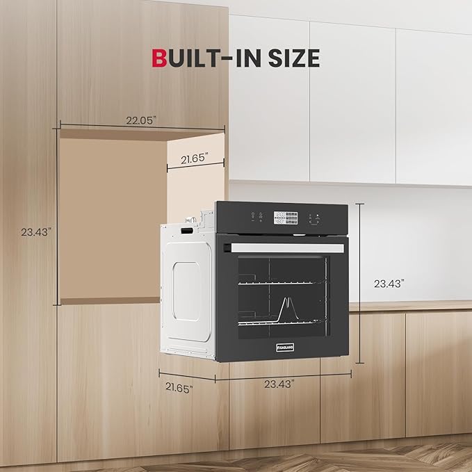 24 Inch Electric Wall Oven ETL Certified GASLAND 2.6 Cu.ft Built-in Single Wall Oven 12 Cooking Functions 3D Heating Convection Oven with Rotisserie Touch Control Safety Lock Black