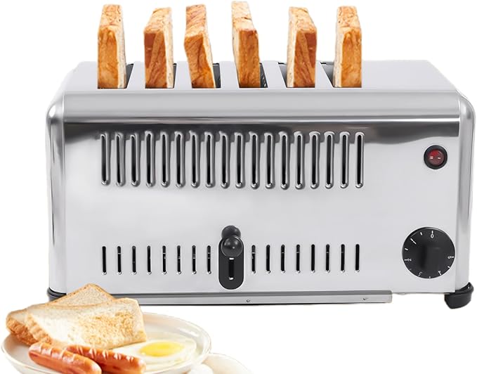 6-Slice Stainless Steel Toaster with Precise Timing and Wide Slots 6 Slot Toaster with 5-Shade Settings – Ideal for Home Restaurants and Breakfast