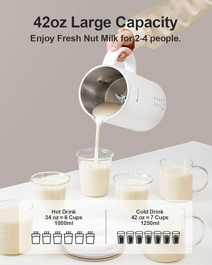 MOKKOM Nut Milk Maker 42oz Automatic Almond Milk Machine for Homemade Plant-Based Milk Oats Soy Dairy Free Beverages Soy Milk Maker with Delay Start/Keep Warm/Self-Cleaning/Boiling White