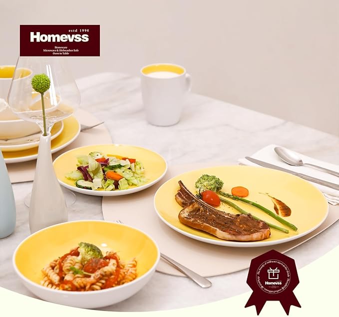 Stoneware Coupe 16pc Dinnerware Set Outside White + Inside Yellow