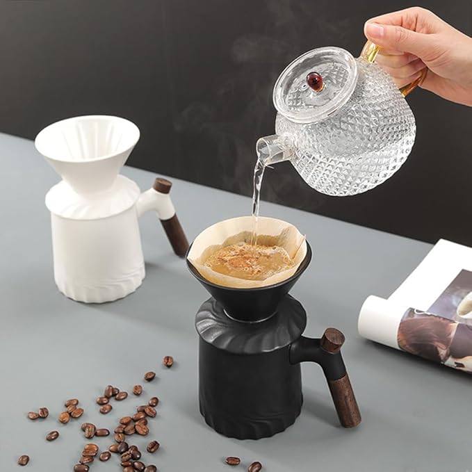 Handmade Black Pour Over Coffee Maker Set Ceramic Coffee Dripper Brewer Heat Resistant Coffee Pot Decanter ACM02W