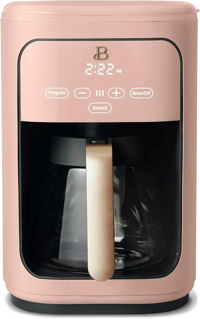 B by Drew Barrymoree Coffee Maker 14-Cup Programmable with Touchscreen 1-4 Cup Setting &amp Keep Warm (Rose)