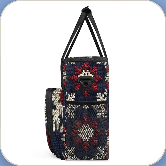 Retro Snowflakes Christmas Coffee Maker Carrying Bag Travel Storage Bag Compatible with K-Mini or K-Mini Plus Single Serve Coffee Brewer Carrying Case with Multiple Pockets &amp Shoulder Strap