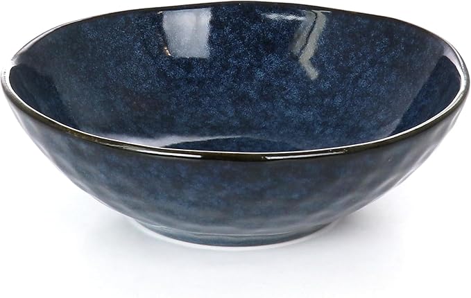12 Piece Stoneware Dinnerware Set – Ombre Color Rim Plates and Bowls Microwave &amp Dishwasher Safe Dinner Set for 4 (Blue)