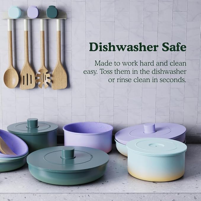 By the Table Cookware &amp Spatula Sets Ceramic Titanium Non-Toxic Nonstick Cookware Set 8-Piece &amp 4-Piece Wood Spatula Set