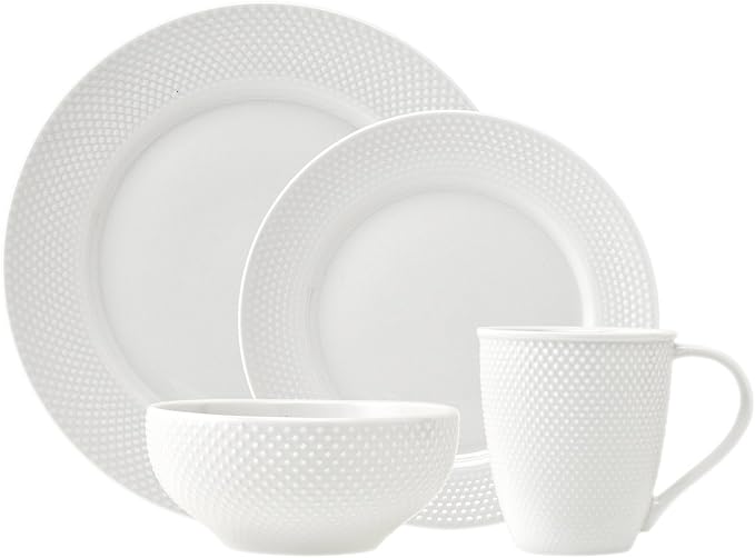 Godinger Dinnerware Set 4 Dinner Plates 4 Salad &amp Appetizer Plates 4 Soup Bowls &amp 4 Coffee Mugs 16 Piece Set Pique Collection