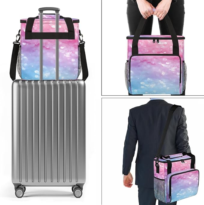 Glitter Coffee Maker Carrying Bag Light blue Portable Travel Storage Tote Bag Compatible with K-Mini or K-Mini Plus Single Serve Coffee Brewer Carrying Case with Multiple Pockets &amp Shoulder Stra
