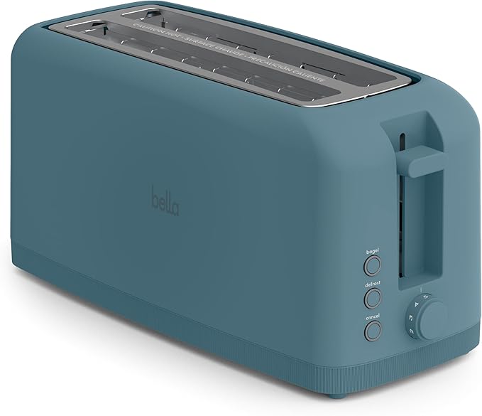 bella 4 Slice Slim Toaster Fits-anywhere Kitchenware 6 Setting Shade Control with Reheat &amp Cancel Buttons Fits Sourdough 10” Long Slot Anti Jam &amp Auto Shutoff 900 Watt Surf
