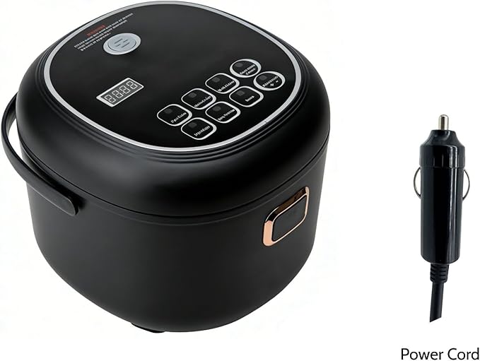 Mini Rice Cooker 2L Electric Lunch Box Food Heater 12V/24V Portable Non-Stick Travel For Car Truck Small Rice Cooker with Steam Tray Cooking Heating and Keeping Warm Function(Black)