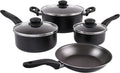 Black 7 Piece Non Stick Aluminum Pots and Pans Set Includes 1QT 2QT Saucepan 4QT Dutch Oven 8 Frying Pan with Lids Dishwasher Safe Cookware for Even Heat Cooking (Black)