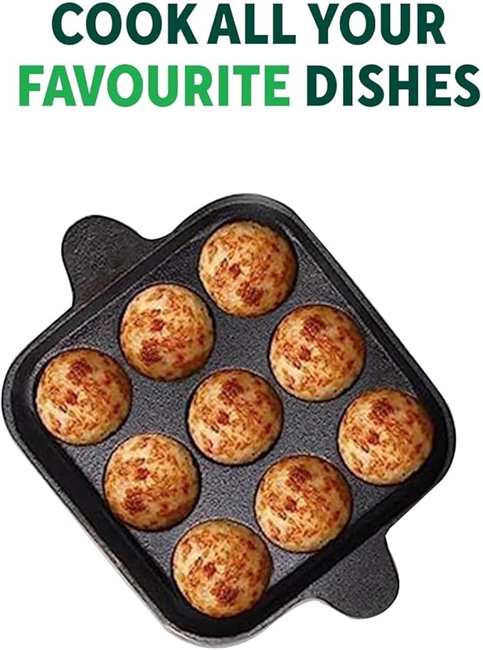 Pre-Seasoned Cast Iron Cookware Set | Paniyaram Pan (24 cm) with Tawa (28cm) | Kitchen Cookware Set Cast Iron Roti/Dosa Tawa Cast Iron Appe Pan