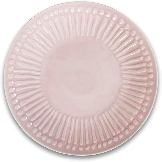 Artesa Pastel 4-Piece Color Full Mix Match 1 Dinnerware Set – Handmade Ecuadorian Ceramic Pink Mint &amp Brown Plates and Bowls with Cup Embossed Pattern Microwave Safe Lead-Free