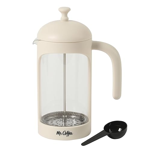 Mr. Coffee Retro Brew French Press Coffee Maker 31-Ounce Glass Carafe with High Heat Resistant Durable Borasilicate Glass &amp Cream Frame and Plunger Includes Coffee Scoop