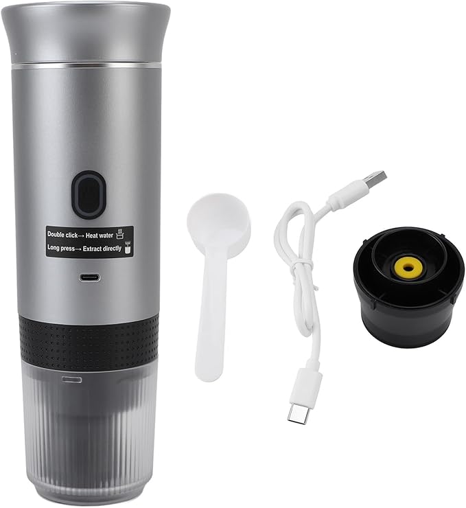 AUNMAS Portable Electric Coffee Maker 120ml Lightweight Compact 304 Stainless Steel Automatic Heating Travel Coffee Machine with 7500mAh Battery for Camping Hiking Office Home