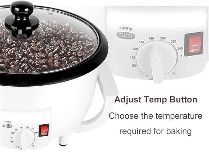 Electric Beans Baking Machine Coffee Roaster Machine 1200W Household Coffee Beans Roasting Machine 0-240°C Adjustable Temperature Heat Evenly 800g Capacity