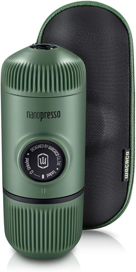 WACACO Nanopresso Portable Espresso Maker Bundled with Protective Case Upgrade Version of Minipresso Mini Travel Coffee Machine Perfect for Camping Travel and Office (Elements Moss Green)