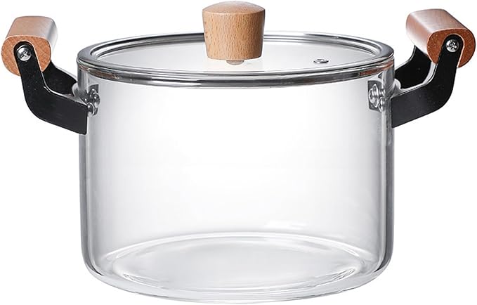 Glass Saucepan with Cover for Cooking Glass Cooking Pot with Lid Glass Handmade Cookware Set Stovetop Pot Simmer Pot for Pasta Noodle Soup Milk Tea Salad3.5l