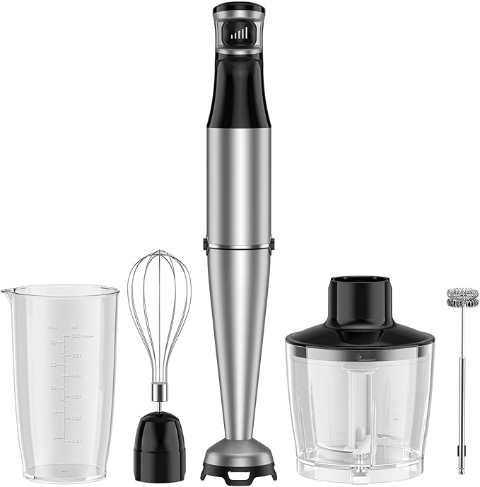 5 IN 1 Immersion Blender Handheld Set 1000W Heavy Duty Hand Blender with Milk Frother Beaker Whisk Chopper