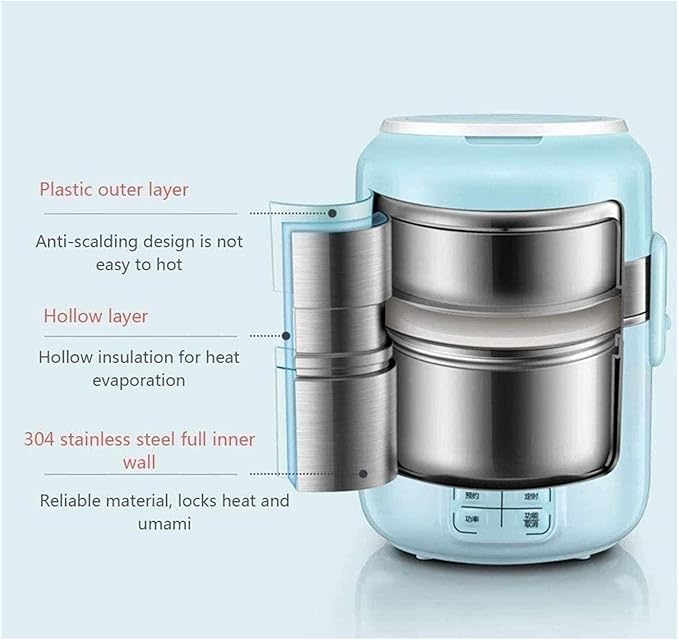 Electric Lunch Box Mini Rice Cooker Multi-function Cooking Steaming Lunch Box for Home Office School Cook Raw Food 2L