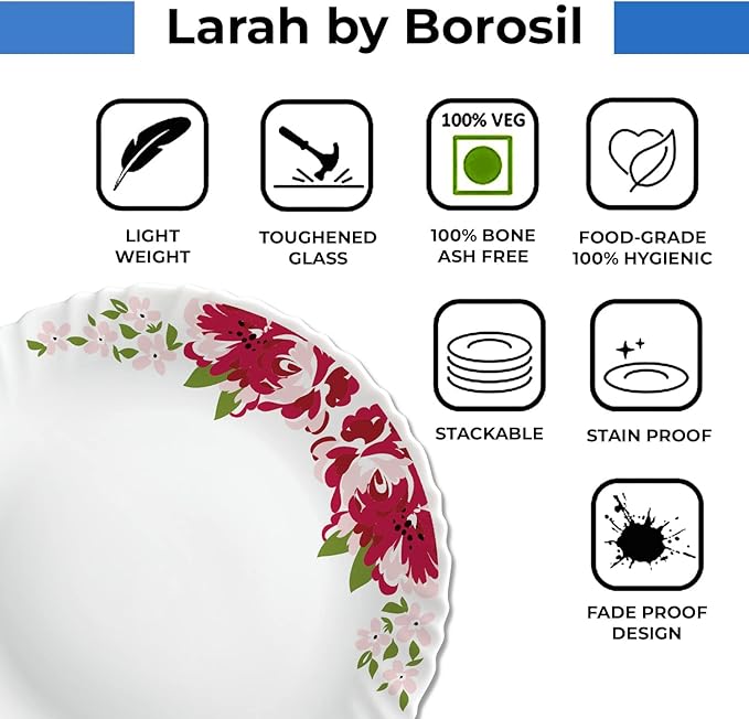 Borosil Gourmet Dinnerware Set For 6 35 Pieces White Dinner Plates and Bowls Chip Resistant Tempered Opal Glass Stain Resistant Dishwasher &amp Microwave Safe Dinner Set For Gifting Serves 6