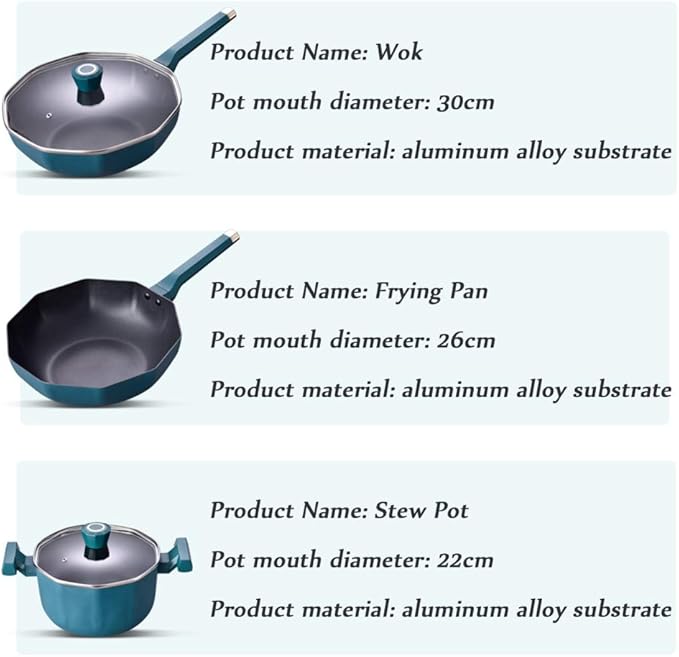 Pots and Pans Sets Pots and PansDie-Cast Aluminum Non Stick Cooking Frying Pan PotsMultifunctional Induction Cookware Sets with Glass Lid and Bakelite Handles3PCS (3 Pieces) (Wok Variety Pack)