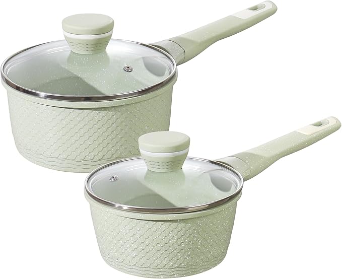 Non stick Frying Pans with Lid 11 in + Sauce pan set 4 Pcs 1.5Qt &amp 2.0Qt SaucePan Set with Lid