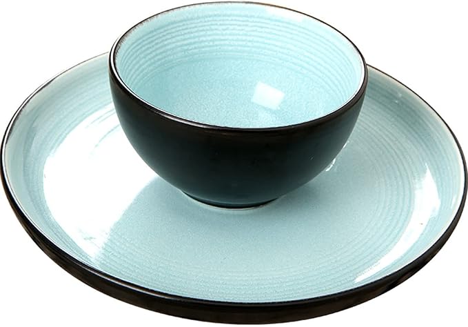 Dinnerware Set 18 Pieces Stoneware Dinnerware Dinner Set for 4 Vintage Look Dinner Dish Set Chip Resistant Tableware Set with Dinner Plate Dessert Plate Bow(
