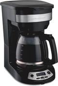 Hamilton Beach 12 Cup Programmable Drip Coffee Maker Machine Regular &amp Bold Brew Options Auto Pause and Pour Glass Carafe Black with Stainless Accents (46299J)