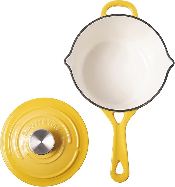 Larder &amp Vine 21 Piece Cookware Set (Limoncello) | Dutch Oven Utensil Set Saucepan Skillet and Trivets