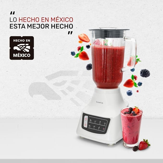 Taurus Potenza Comfort Blender 1050W 1.5L Glass Jar Up to 50% Less Noise Stainless Steel Blades 9 Speed Settings Quiet Powerful Blender for Smoothies Ice and Frozen Drinks