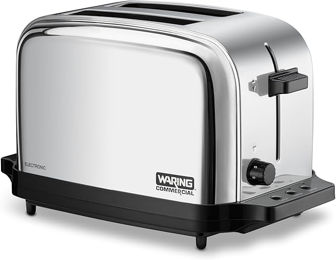 Waring Commercial WCT702 2-Slice Commercial Light Duty Pop-Up Toaster 120V 5-15 Phase Plug Silver 2-Compartment