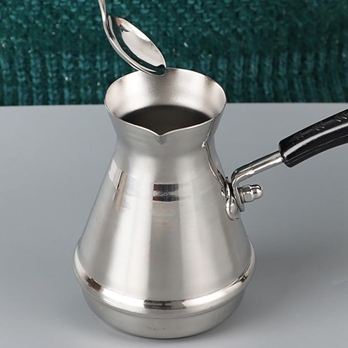 2PCS Turkish Coffee Pot Premium Stainless Steel Stovetop Pour Over Coffee Maker Kettle Long Handle Pot Ideal for Home Kitchen &amp Office (850ml)