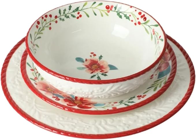 Merry Meadow Red 12-Piece Stoneware Dinnerware Set