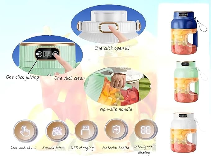 Multifunctional Portable Juicer Cup with Digital Display 2024 New Large Capacity Electric Juicing CupPortable Juicer BlenderPortable Smoothie Blender on the Go (White)