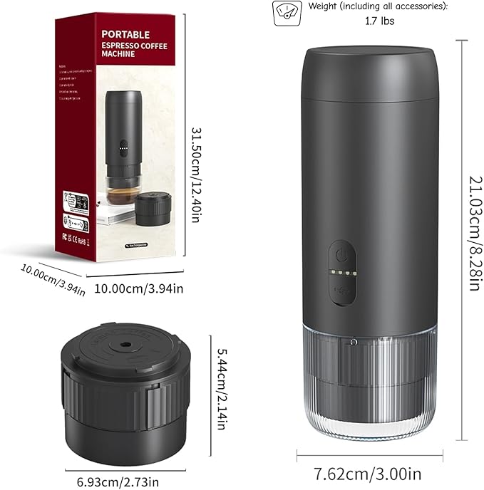 Portable Espresso Maker 20 Bar Travel Coffee Maker with USB Charging Compatible with Ground Coffee &amp Capsules (NS) Waterproof for Camping Hiking RV Car Office
