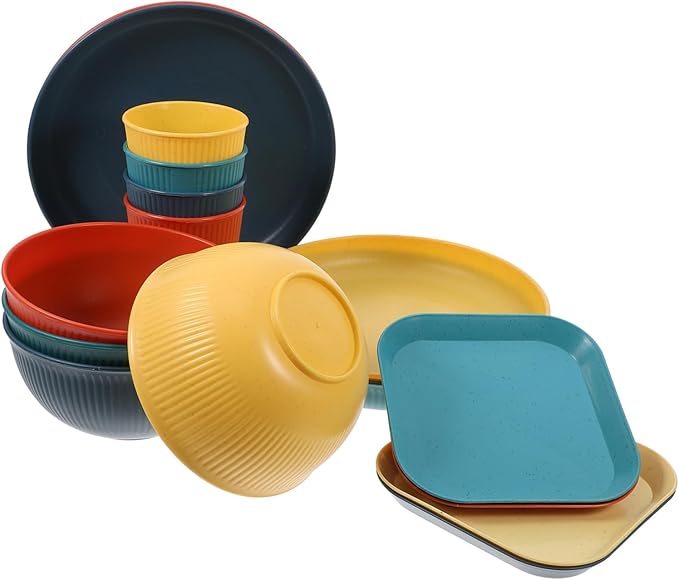 ABOOFAN Broken Dinnerware Set Plates and Bowls Set Camping Utensils Unbreakable Material Black for Bbq Camping Outdoor