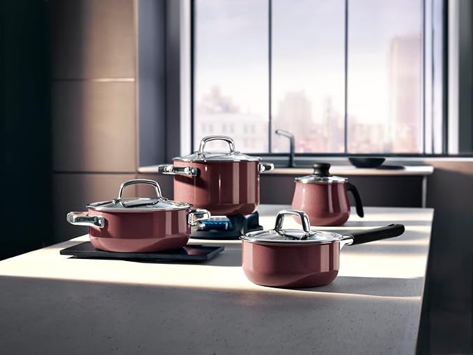 WMF Fusiontec Mineral Cookware Set 4PC with Glass Lid Rose Quartz. Mineral Cooking Sets.