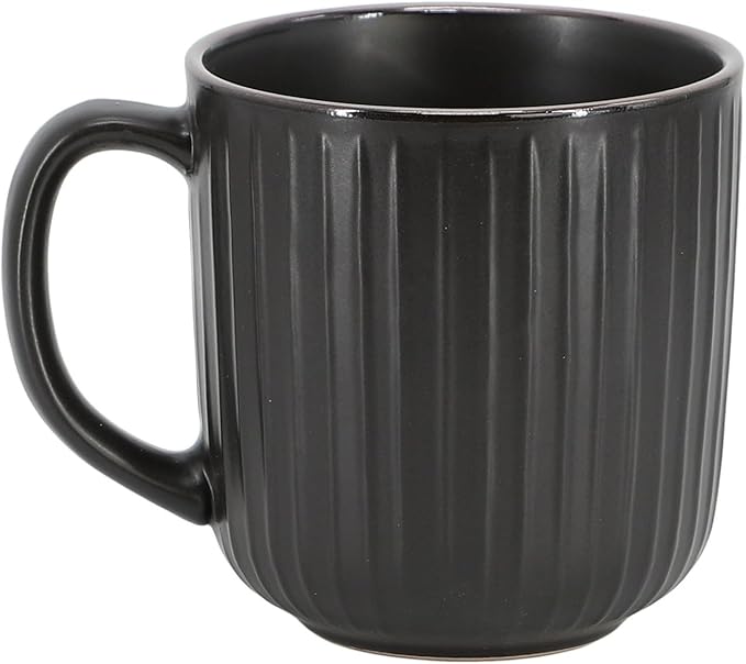 16 Piece White Stoneware Dinnerware Set – Microwave &amp Dishwasher Safe Plates Bowls and Mugs for 4 (Black)