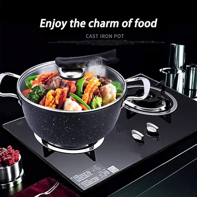 3-Piece Cookware Set with Glass Lid Non-Stick Induction Pots Wok Frying Pan Non-Scalding Handle Easy to Clean Suitable for All Heat Sources