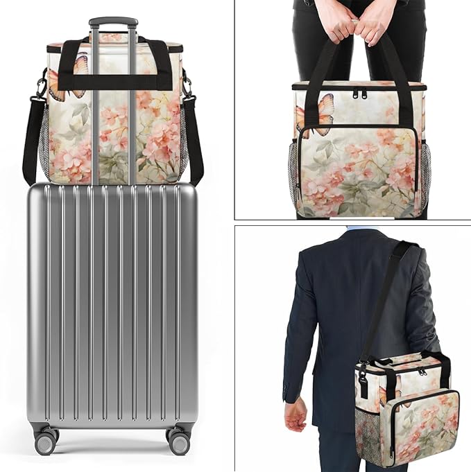 Dreamy Butterfly Coffee Maker Carrying Bag Flowers Butterfly Travel Storage Bag Compatible with K-Mini or K-Mini Plus Single Serve Coffee Brewer Carrying Case with Multiple Pockets &amp Shoulder St