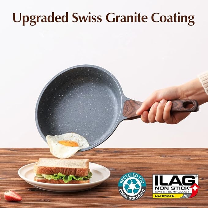 SENSARTE 15 Piece Nonstick Cookware Set includes 10 Inch Omelet Pan with Lid Induction Compatible Frying Pan Skillet