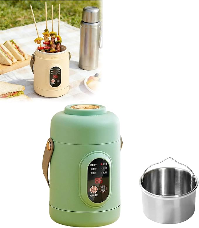 Multifunctional Health Pot Portable 500W Health Pot with Ceramic Glaze Inner Pot &amp Steamer 12-Hour Preset Slow Cooker for Rice Porridge Soup Steaming (A-Green)