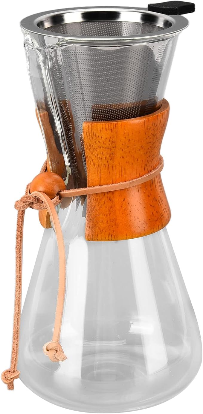 ZJchao Pour Over Coffee Dripper Classic Heat Glass Coffee Maker Professional Brewing Tool for Home Office Shop 550ml Capacity High Borosilicate Glass Stainless Steel Filter