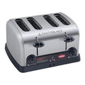 Hatco 4-Slot Pop-Up Toaster | Electric Bread Bagel Warmer with Removable Crumb Tray | 1-1/4 Wide Self-Centering Compartments | 220 Slices/Hour | 13.63W x 8.13H x 12.38D | Stainless | 2600W 208V