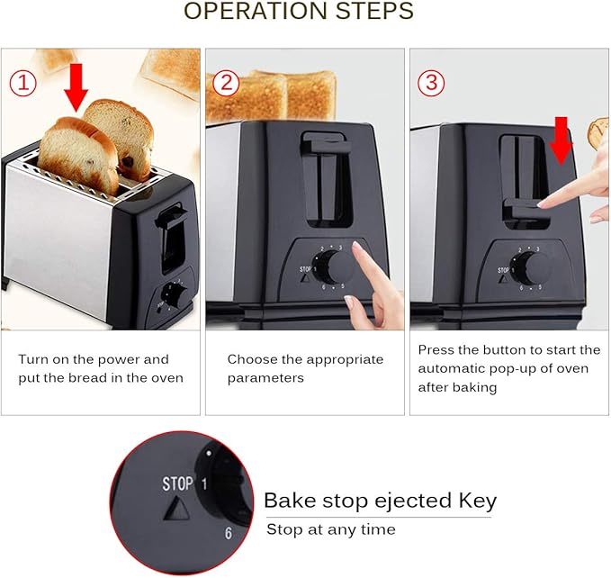 2 Slice Toaster Best Rated Prime Stainless Steel 1.5 inch Wide Slot Small Household Kitchen Toaster with Shade Selector and Pop Up Reheat Defrost Cancel Functions 6 Bread Shade Settings Removable Cr