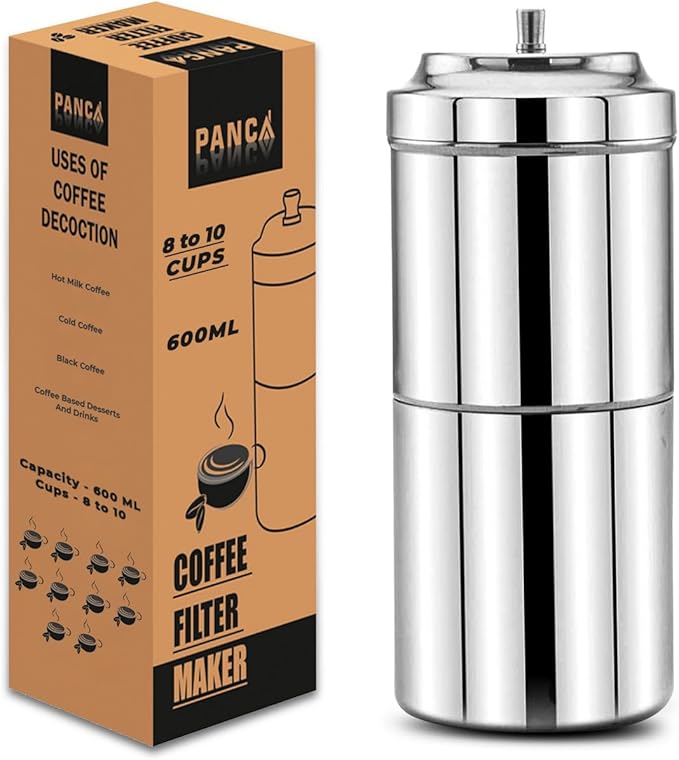 Stainless Steel South Indian Filter Coffee Maker | Traditional Drip Coffee Decoction Maker for Hot &amp Cold Coffee (600ML)