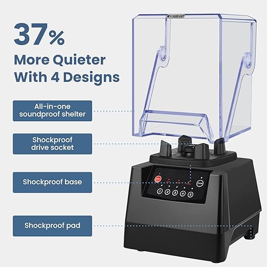 SYBO HS-210 Commercial Professional Blender with Quiet Shield Heavy-Duty 1400W High-Speed 48oz BPA Free Container Easy to Clean Dishwasher safe for Juice Ice Shakes Smoothies Frozen Drinks