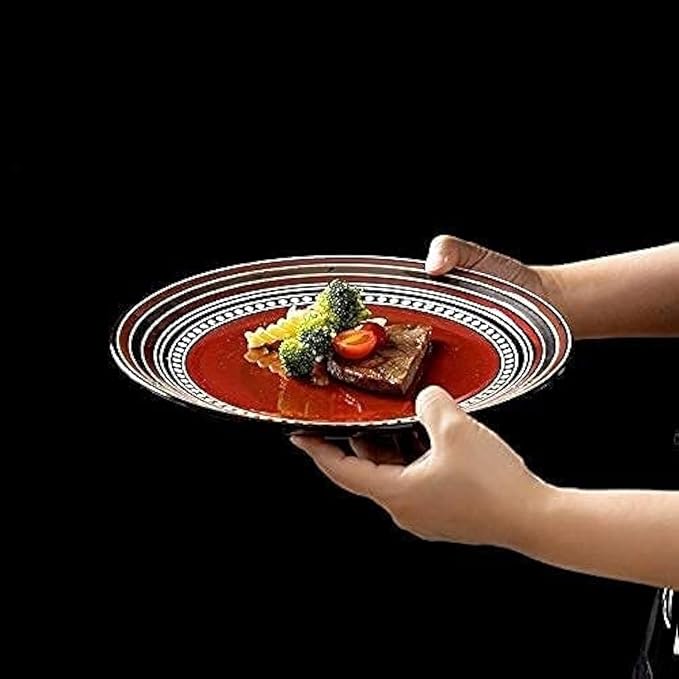 Elegant Dinnerware Set Dinner Plates Bowls Set 4-Piece Dinnerware Sets Retro Porcelain Tableware Set with Plates Bowls and Mugs Red Ceramic Dinner Set for Home Kitchen &amp Dining