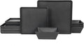 Melamine Dinnerware Sets - 12pcs Square Plates and Bowls Set Dishes Set Black